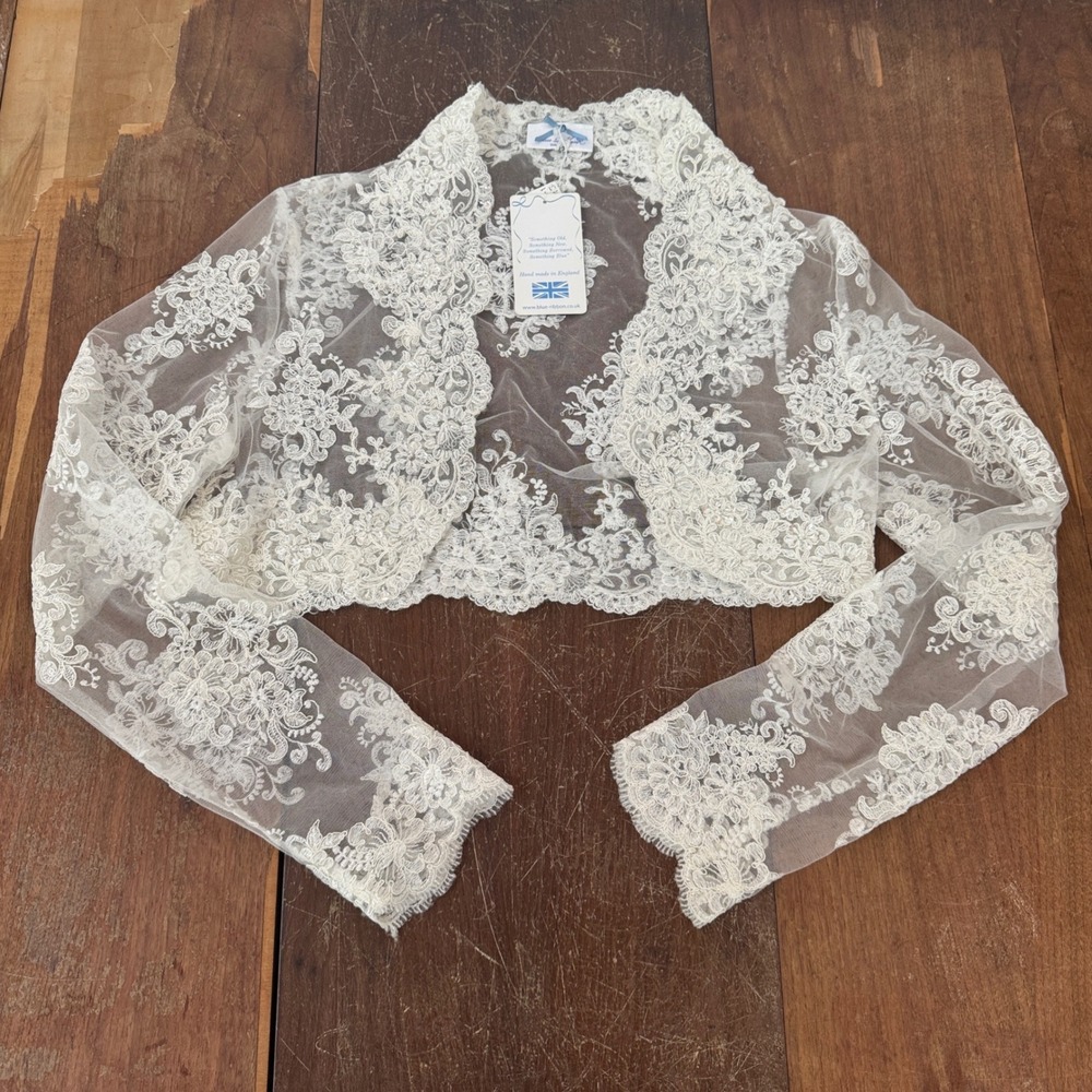 Ivory Floral Lace Bolero Shrug Handmade in England Wedding Bridal Cover Up 12